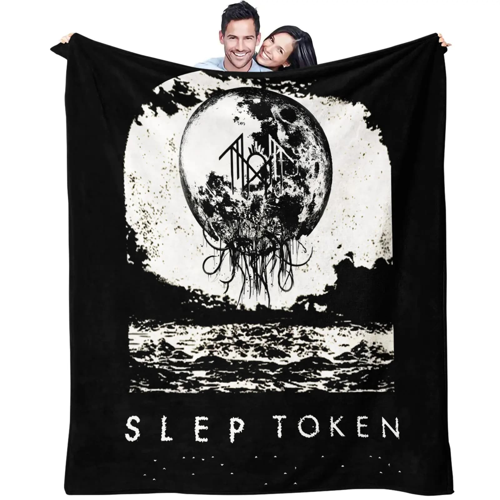 Sleep Token Flannel Blanket Black White Moon Jellyfish Gothic Print Soft Throw Blanket Warm Sofa Bed Travel Camping Blanket Gift
