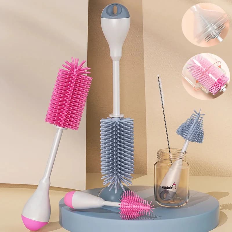 1PC Silicone Bottle Brush 360 3 in 1 Silicone Baby Bottle Pacifier Brush Wash Water Cup Container Straw Cleaning Brush Set