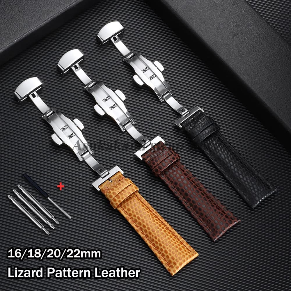 For Seiko Lizard Pattern Leather Watch Bands 16mm 18mm 20mm 22mm for Omega Cowhide Watch Strap for Men Women Business Bracelets
