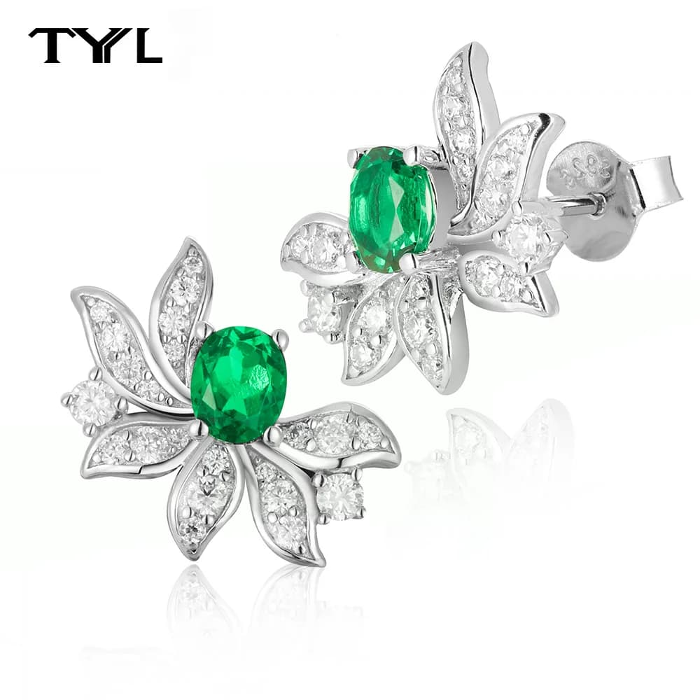TYYL Splendidi orecchini a bottone in moissanite con smeraldo coltivato da laboratorio Accessori per orecchie da fidanzamento per matrimonio da sposa Orecchini da donna Gioielli con fiori