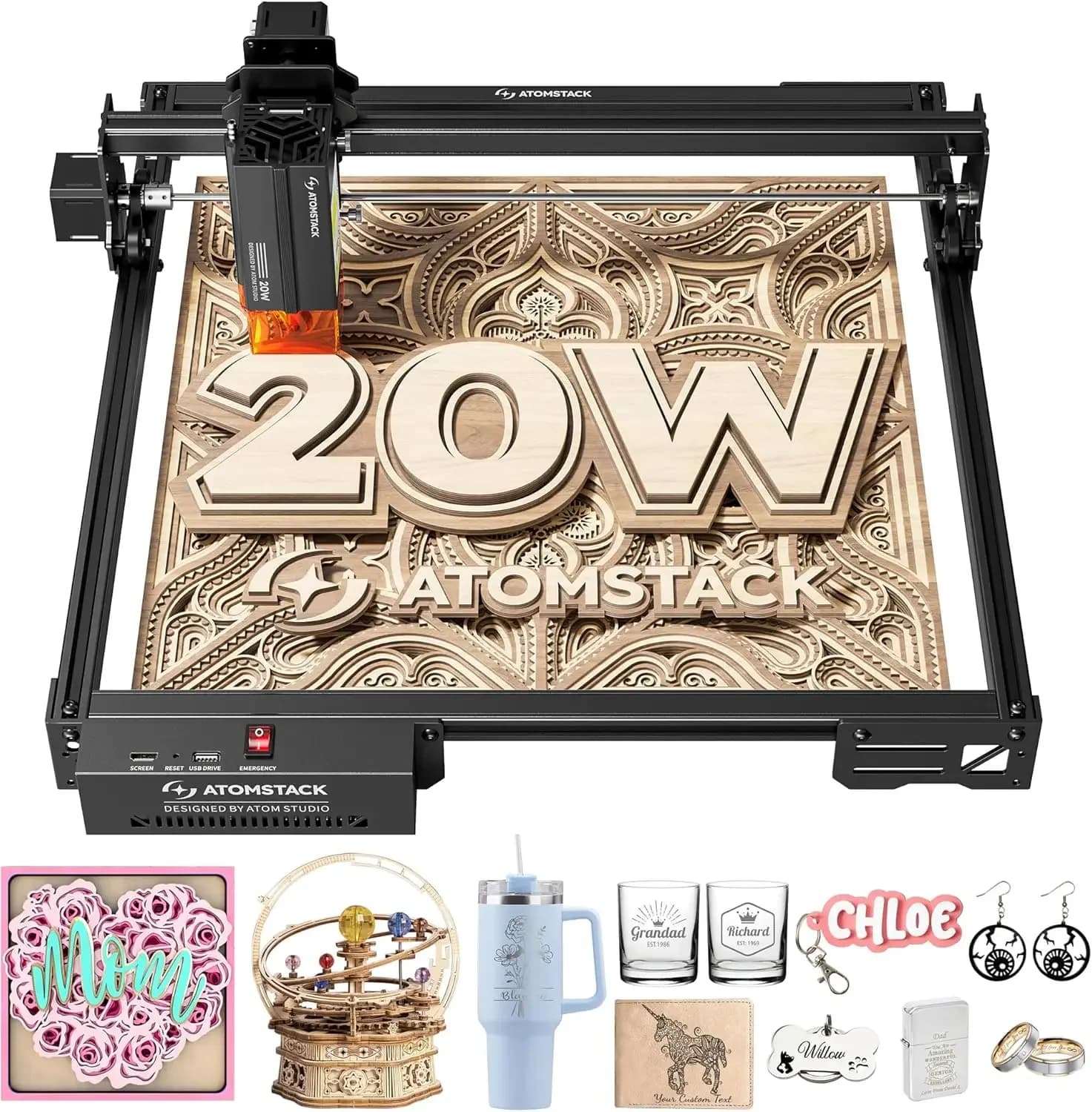 ATOMSTACK Incisore Laser 20W, Taglierina Laser A20 PRO V2, Macchina per Incisione Laser ad Alta Precisione per Regali Personalizzati, Uso Aziendale