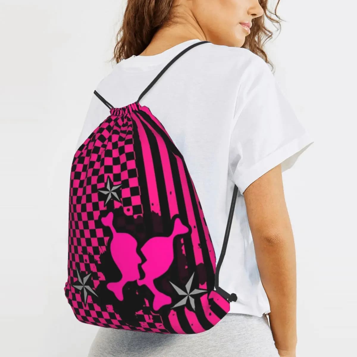 Zaini Punky Pink Emo, borse multifunzione con coulisse, tasche per oggetti vari, borse per libri, per studenti e viaggi