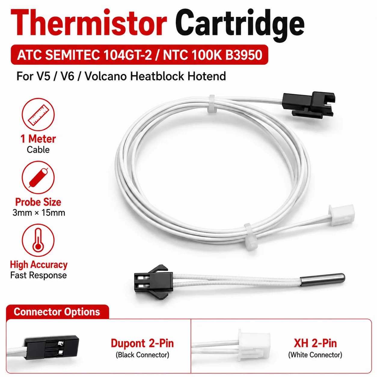 Cartuccia termistore ATC Semitec 104GT-2 104NT-4-16C054RT per cartucce sensore vulcano V5 V6 Blocco riscaldatore Parti della stampante 3D