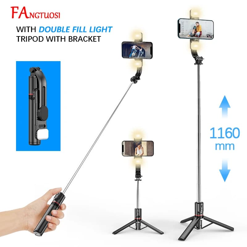 FANGTUOSI 1160mm versione estesa bluetooth selfie stick treppiede con luce di riempimento con otturatore remoto per Android IOS 2024 ultimo caldo