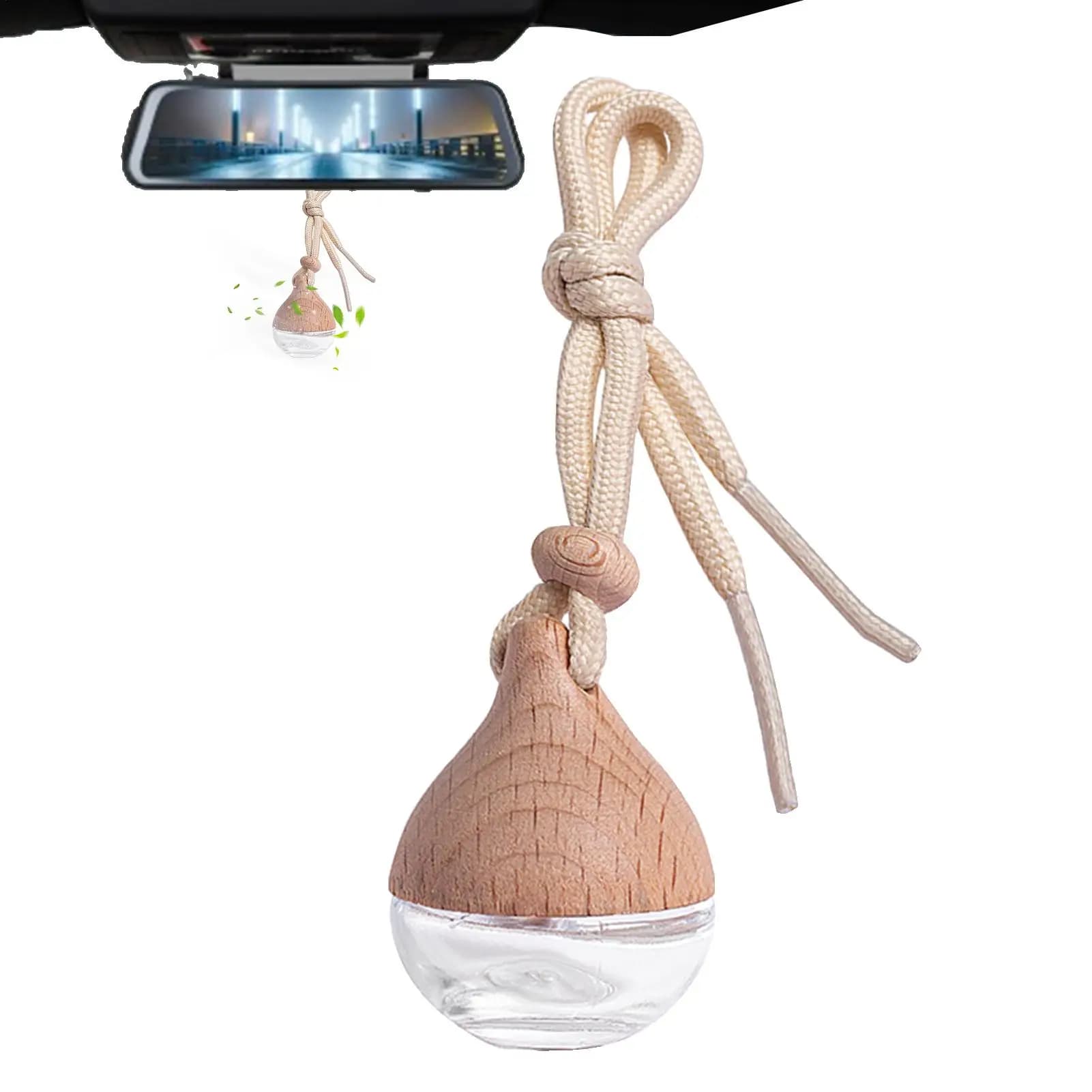 7 ML Empty Car Air Freshener Pendant Perfume Glass Bottle With Wooden Caps Refillable Car Essential Oil Diffuser Bottle