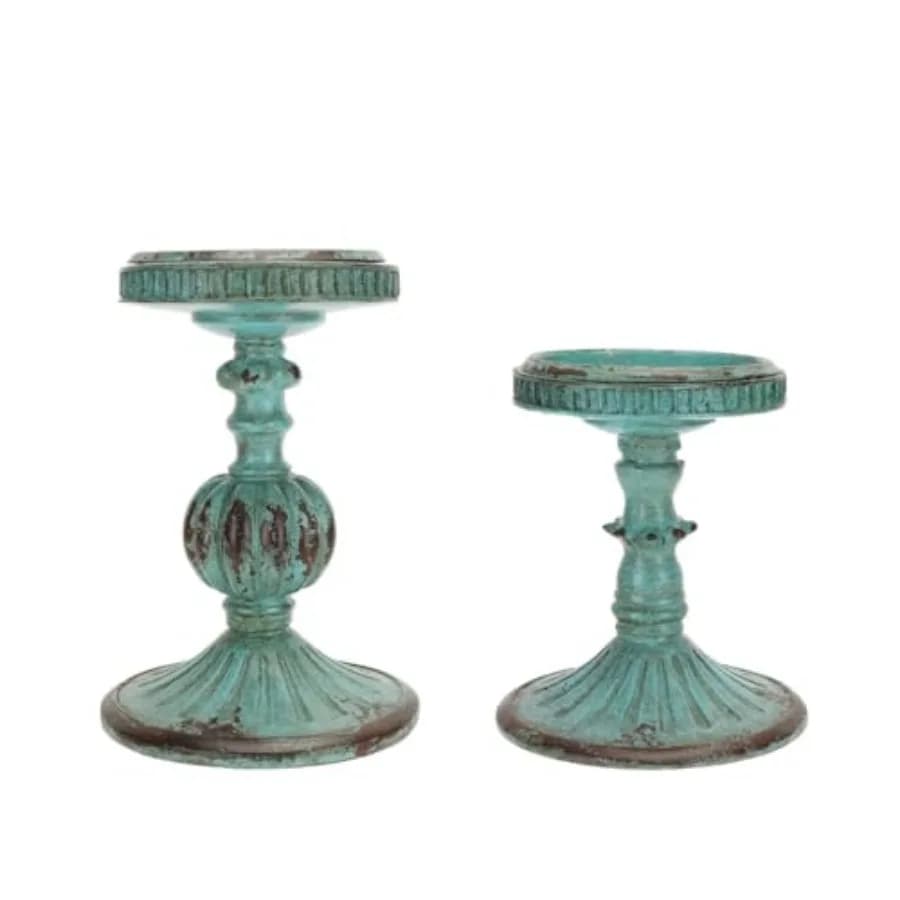 Set di 2 Portacandele Antichi in Resina, Candelabri Cilindrici Vintage per Arredamento Casa, Sala da Pranzo, Soggiorno, Ufficio