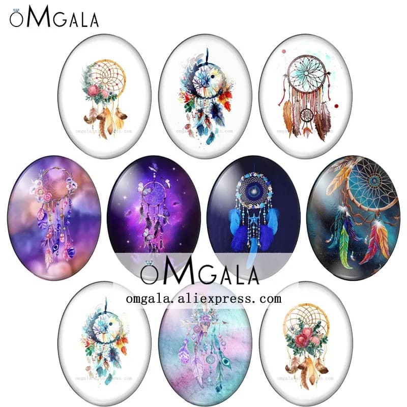 Colorful Dream Catcher Feather 10pcs 13x18mm/18x25mm/30x40mm Oval photo glass cabochon demo flat back Making findings