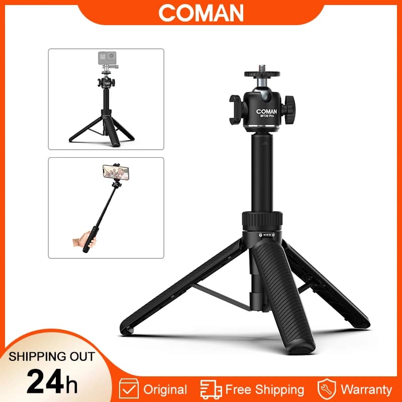 COMAN MT30 PRO Treppiede Selfie Stick 62cm per iPhone 17 Pro Max, Supporto per Telefono e Action Camera con Testa a Sfera e Telecomando