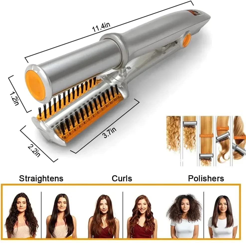 Bigodino per capelli professionale Pettine per capelli lisci Spazzola per capelli rotante Bigodino Styler 2 in 1 Strumento per lo styling dei capelli Ferro arricciacapelli con spazzola