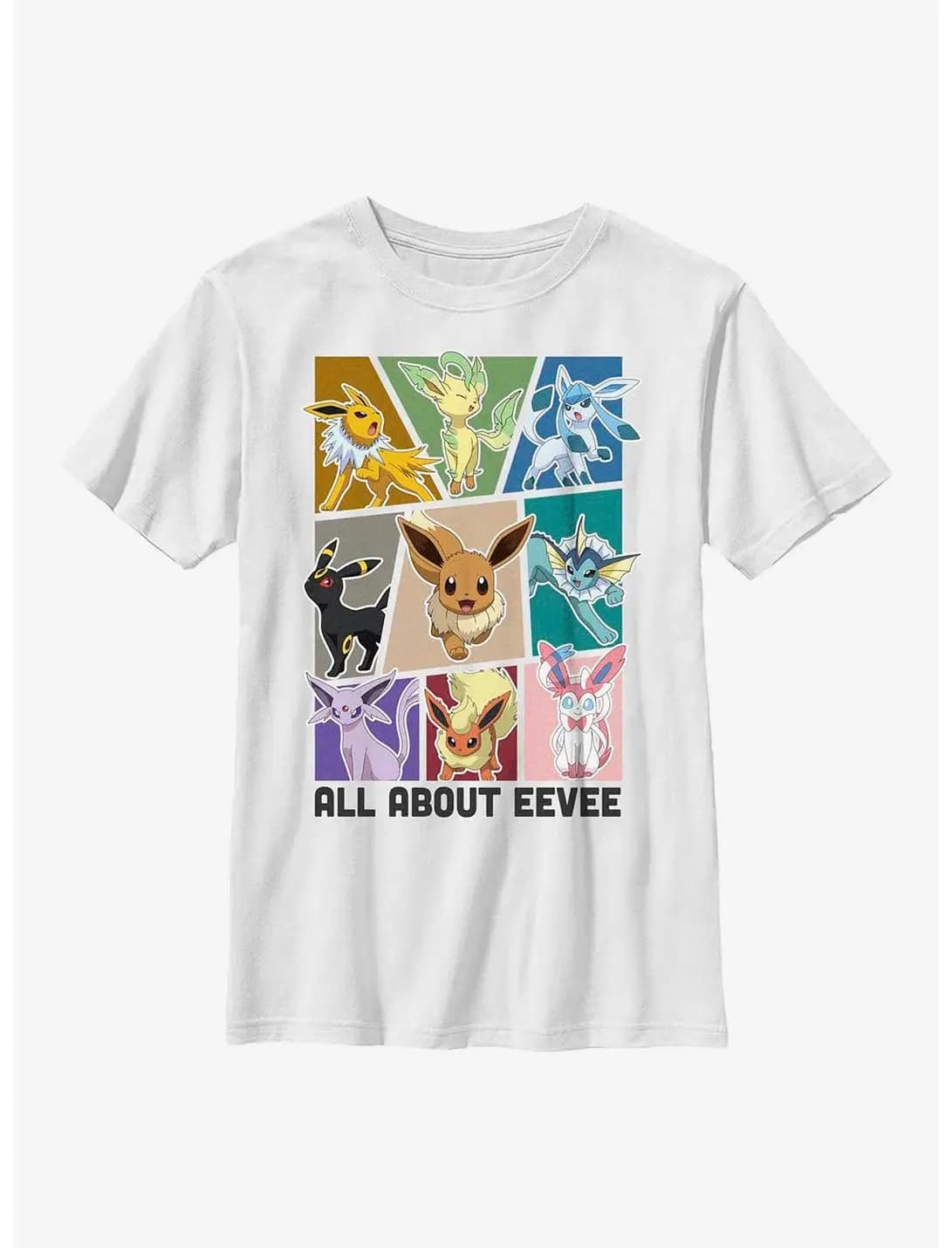 Pokemon Eeveelution T-shirt casual da uomo e da donna con stampa 'All about Eevee Youth', top di marca di lusso per bambini