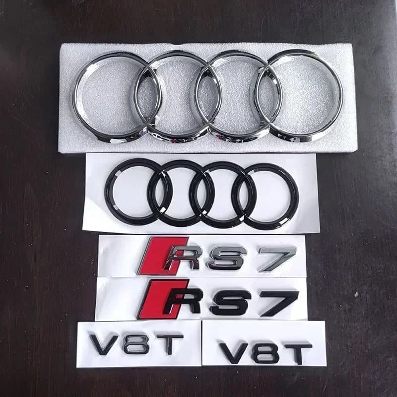 Emblema a 4 Anelli AUDI RS7 in ABS Nero, Adesivo per Griglia Anteriore, Badge per Bagagliaio Posteriore, Adesivo RS7, Accessori V8T