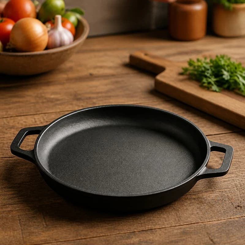 Heavy-Duty Flat Cast Iron Frying Pan for Indoor & Outdoor Cooking of Steaks, Eggs, Pancakes, and Veggies