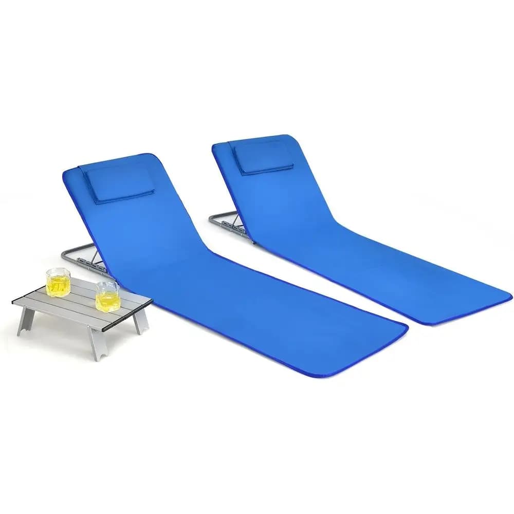 Set di 2 Sedie da Spiaggia con Tavolino Laterale, Reclinabili e Regolabili per Adulti, Sedie Leggere a Zaino per Prato, Campeggio, Picnic