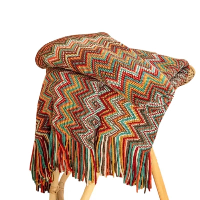 50x60'' Bohemian Boho Knitted Throw Blanket with Tassel Reversible Soft Cozy Lightweight Afghan for All Season Outdoor Use