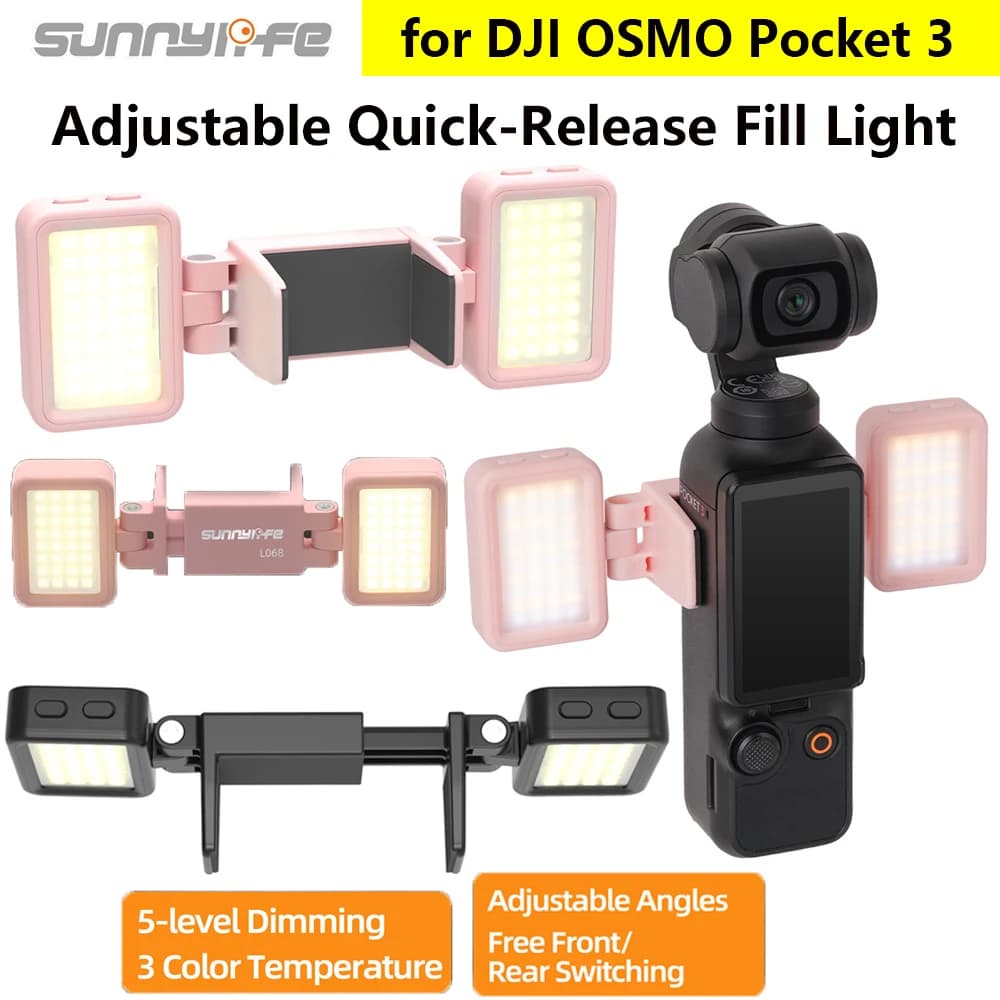 Sunnylife Quick Release Filling Light Mini Video Photography Selfie Light for DJI OSMO Pocket 3 Camera LED Lamp Dimmable Tricolor