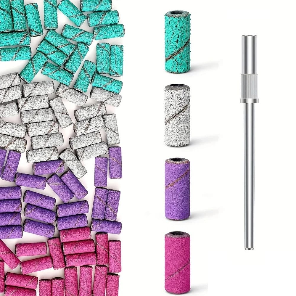 Punte per trapano per unghie Fasce abrasive per trapano per unghie, 40 pezzi 4 colori grossolani e fini 80/120/180/240 Grana con mini mandrino Na da 3,1 mm
