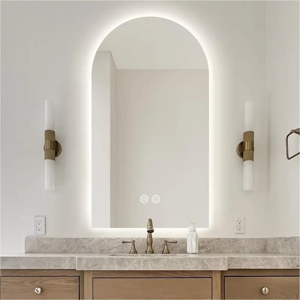 Specchio da bagno LED ad arco da 40 x 24 pollici, retroilluminato, con luci, da parete, dimmerabile a 3 colori