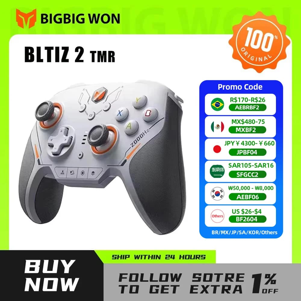 BIGBIGWON Blitz 2 TMR Star Flash Wireless Bluetooth Gamepad Controller somatosensoriali 2000HZ Per NS PC Steam Game Personalizzato
