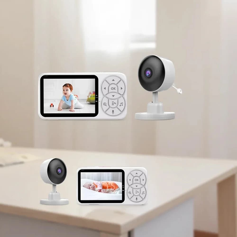 DANMINI C4 Baby Monitor Wireless 2.4G, Telecamera di Sicurezza Domestica Intelligente con Visione Notturna, Monitor con Schermo a Colori da 3,5 Pollici, Luce Notturna LED RGB