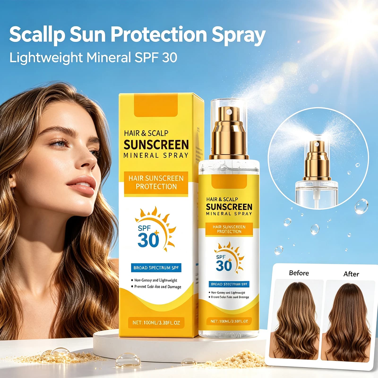 Scalp Protection Spray Prevent Dry Damaged Hair Refreshing Nourishing Scalp Treatment Prevent Outdoor Hair Scalp Damage 100ml