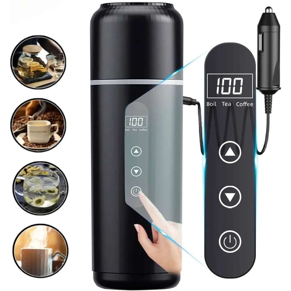 500ml Electric Kettle Portable Car Heating Cup 12V/24V Touch Screen Intelligent Temperature Adjustment Travel Thermal Kettle