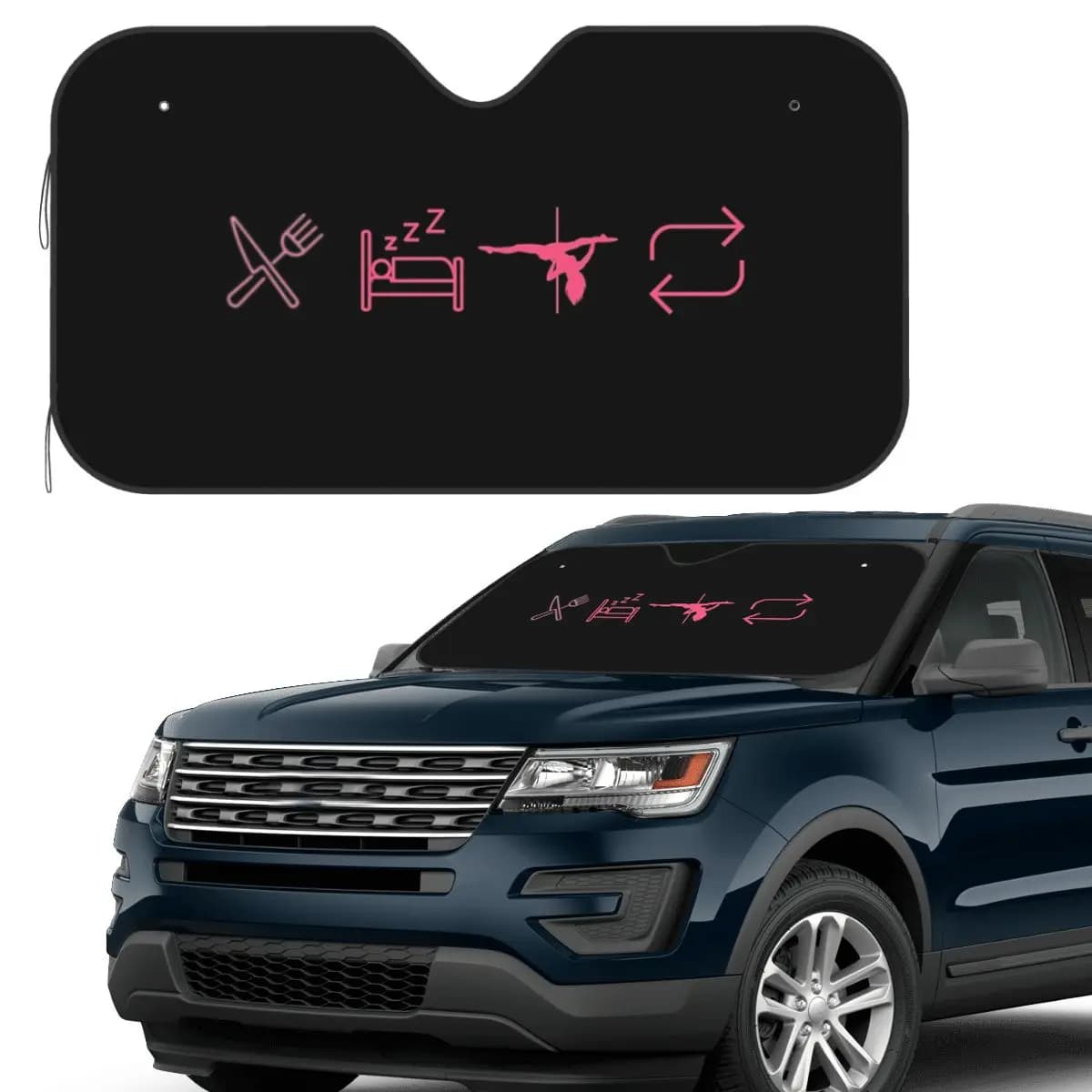 Mangiare, dormire, pole dance, ripetere - Icone nere Parasole Parabrezza Parabrezza anteriore per auto Finestra Parasole Accessori Coperture