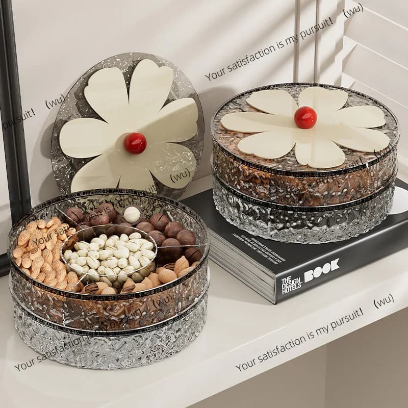 Fruit Plate High Value Home Flower Snack Candies Melon Seed Plate Large Grid for Food Use with Lid Dry Fruit Box