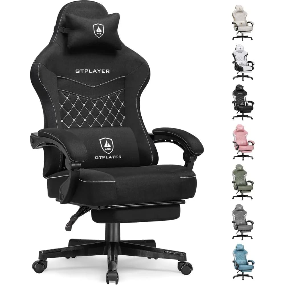 Sedia da gioco GTPLAYER, sedia da ufficio per computer in tessuto con cuscino a molla tascabile, sedia ergonomica per ufficio e giochi, sedia per videogiochi
