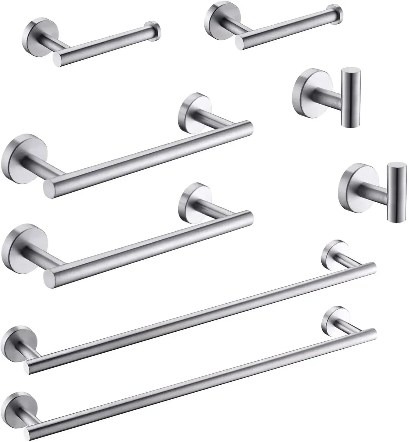 Set di 4 Accessori per Bagno in Acciaio Inox Spazzolato, Kit Portasciugamani da Parete, Set di Accessori per WC