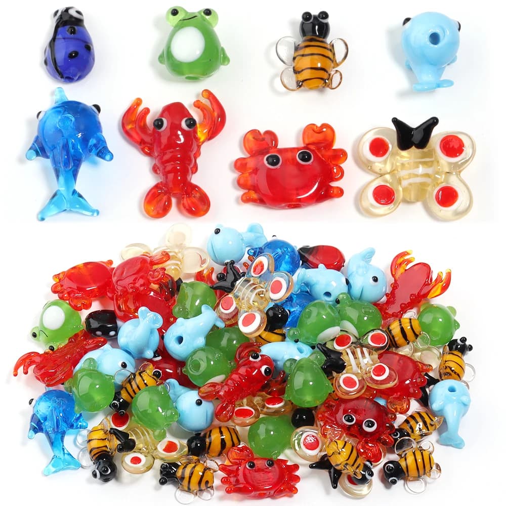2-10 pezzi animale del fumetto perline di murano granchi colorati gamberetti a forma di pesce perline di vetro allentate per accessori per collane di gioielli artigianali fai da te