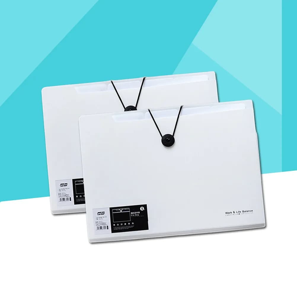 Set di 2 Organizzatori Espandibili in Plastica con 8 Tasche, Chiusura a Cordoncino e Bottone, Portadocumenti per Ufficio