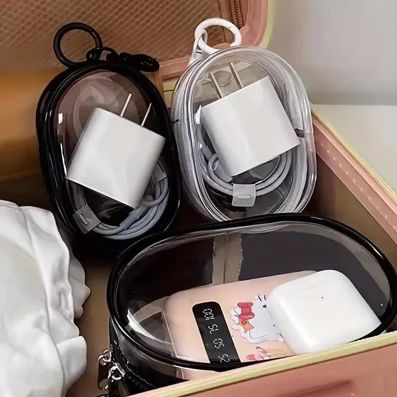 Portable Mini Clear Zipper Storage Bag KeychainCartoon Doll ChildrenToy MysteryBox Cable Organizer for Earphones Chargers Bag