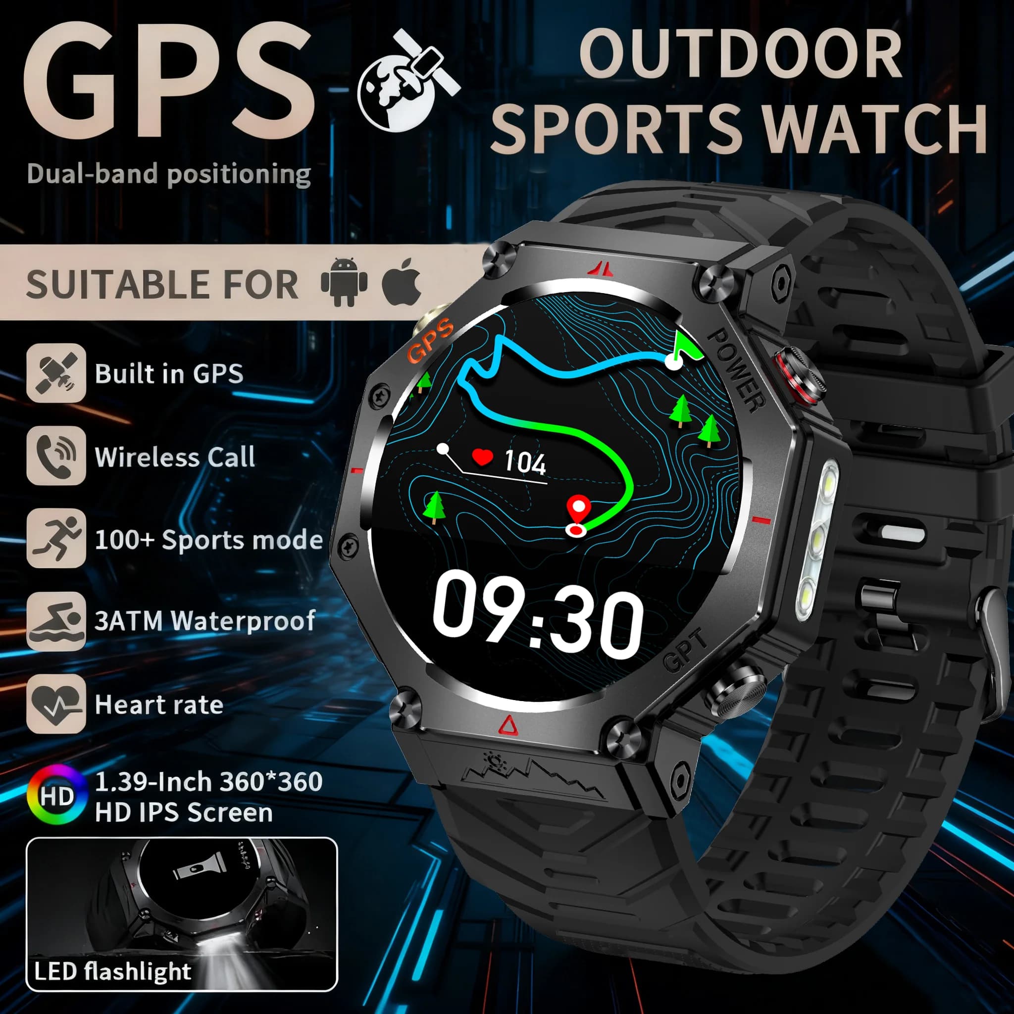 2026 New ChatGPT AI Assistant Smartwatch 3ATM Waterproof GPS Built-in Dual-band GNSS Compass Military Sport Smartwatch Men Woman