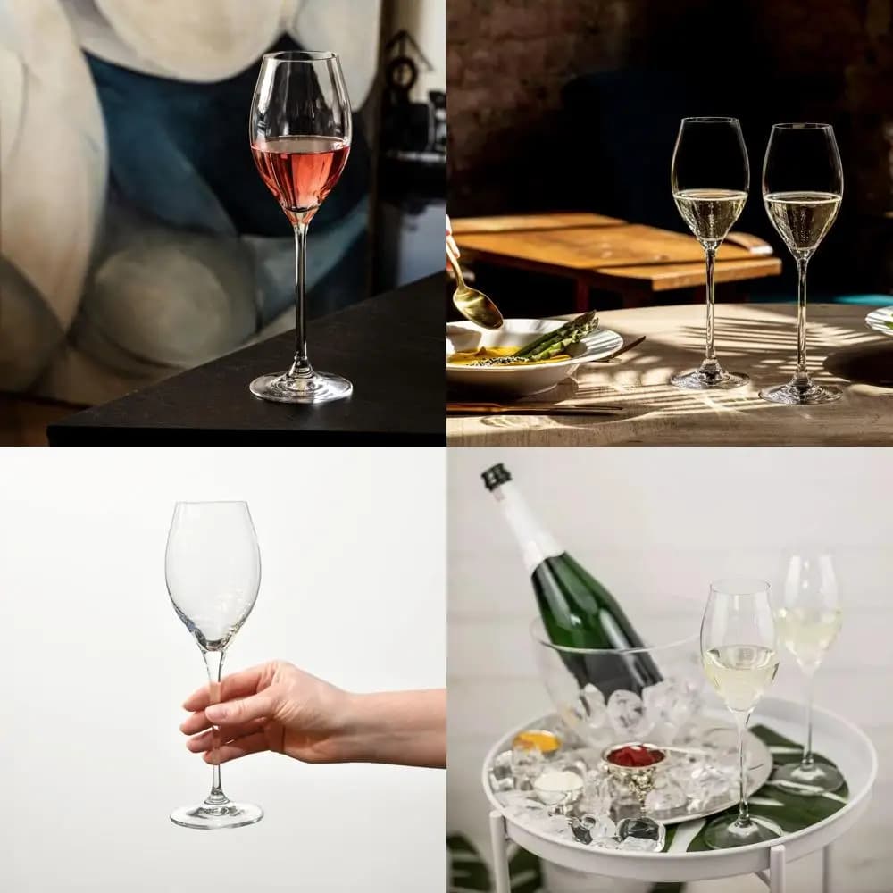 Set di 6 Grandi Calici per Spumante, 280 ml, Ideali per Vini Frizzanti, Lavabili in Lavastoviglie, Realizzati in Europa