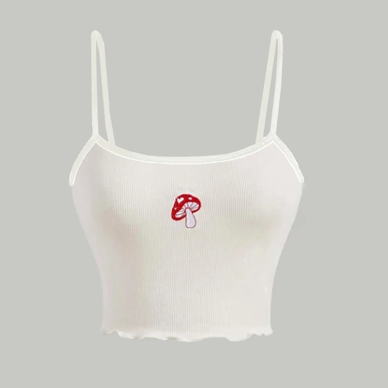 2024 Nuova Estate Fungo Stampa 2000s Ragazza Sexy Crop Top Donne Senza Maniche Canotte Carino Dolce Mini Corsetto Backless Y2k Stile Tee