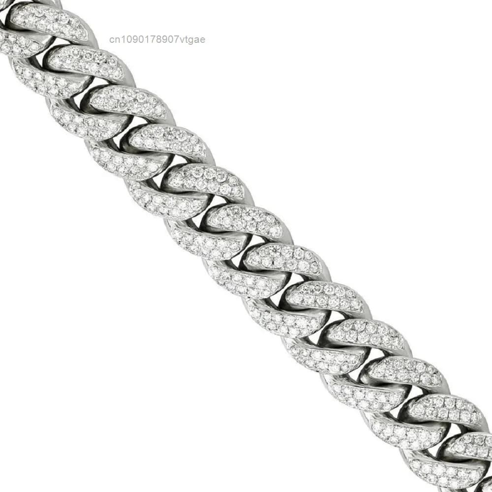Prong Moissanite Miami Link Curb Chain Necklace Diamond Tester 925 Silver Gold Vermeil Two Tone 14k Yellow Vintage Lock.