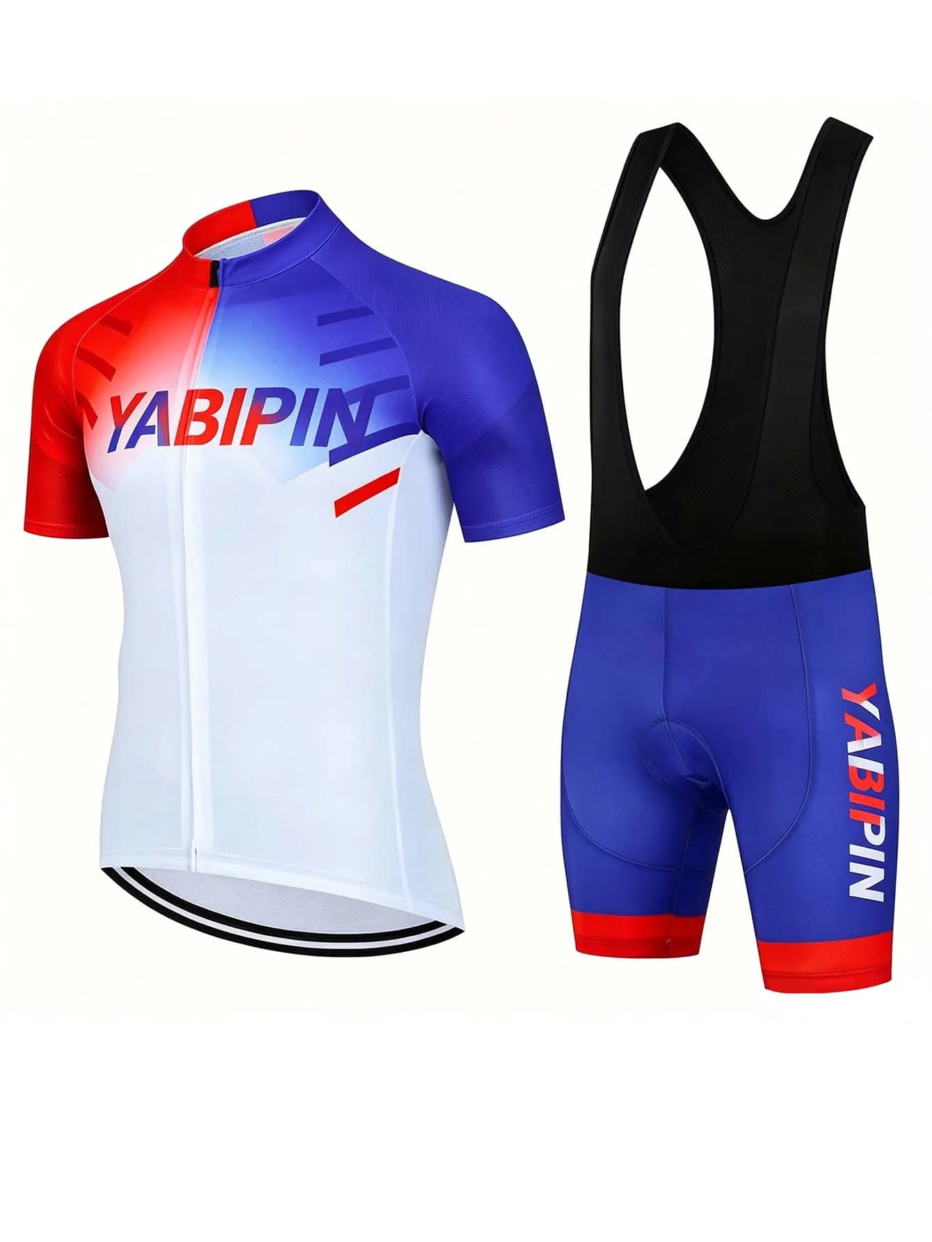 Set di pantaloncini da mountain bike da uomo, maglia da ciclismo a maniche corte con colletto alto e zip integrale con stampa di lettere