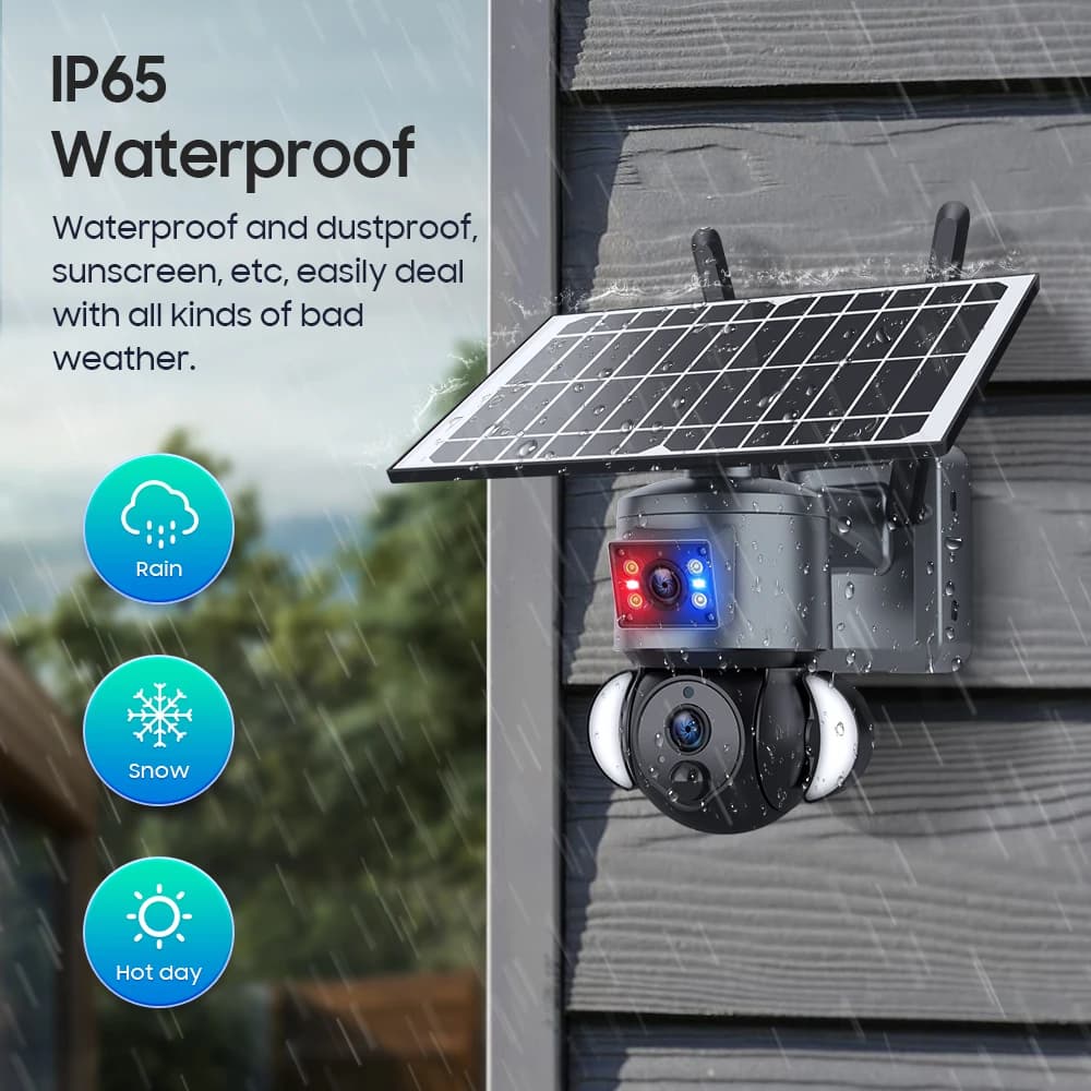 Telecamera IP Dome PTZ Ubox APP 6MP a Doppia Lente, Alimentazione Solare 4G/WiFi, Rilevamento AI Umanoide a Colori, Sicurezza CCTV, Baby Monitor