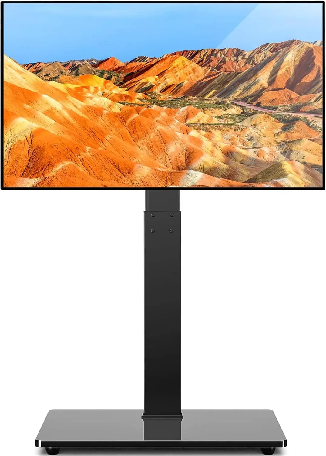 Supporto TV da Pavimento Girevole Universale per TV da 32-75 Pollici, Altezza Regolabile con Base in Vetro Temperato e Gestione Cavi