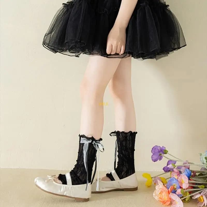 Calzini elasticizzati scaldamuscoli ispirati balletto Abbigliamento da ballo per bambini con accento fiocco
