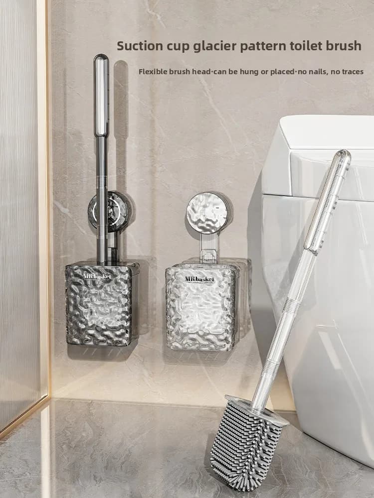 Nuova Spazzola per WC a Parete con Manico Lungo, Design Estetico, Senza Installazione, Dimensioni Compatte, Strumento per Pulizia Bagno Senza Angoli Morti