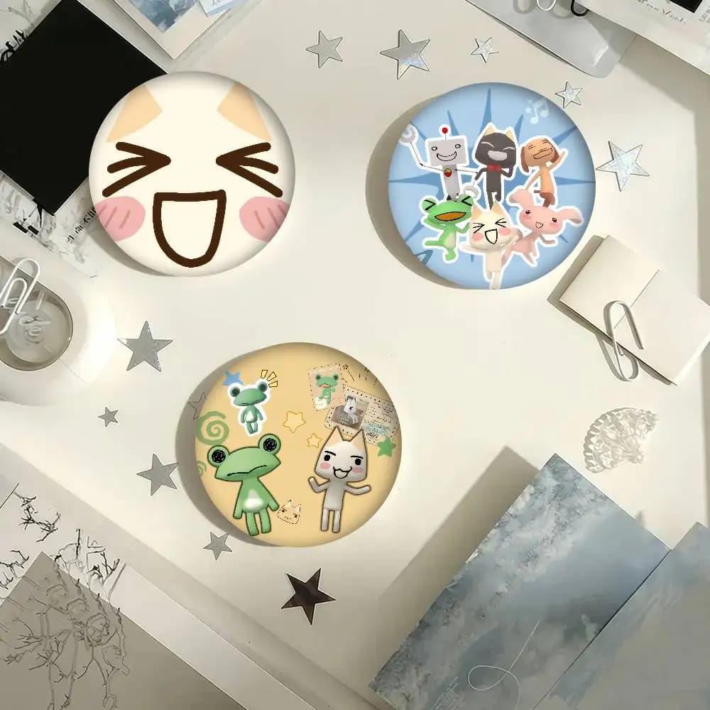 Spilla rotonda fatta a mano con gatto carino Inoue Toro, stile anime e cartone animato, distintivo anime, gioiello per zaini, vestiti e regali