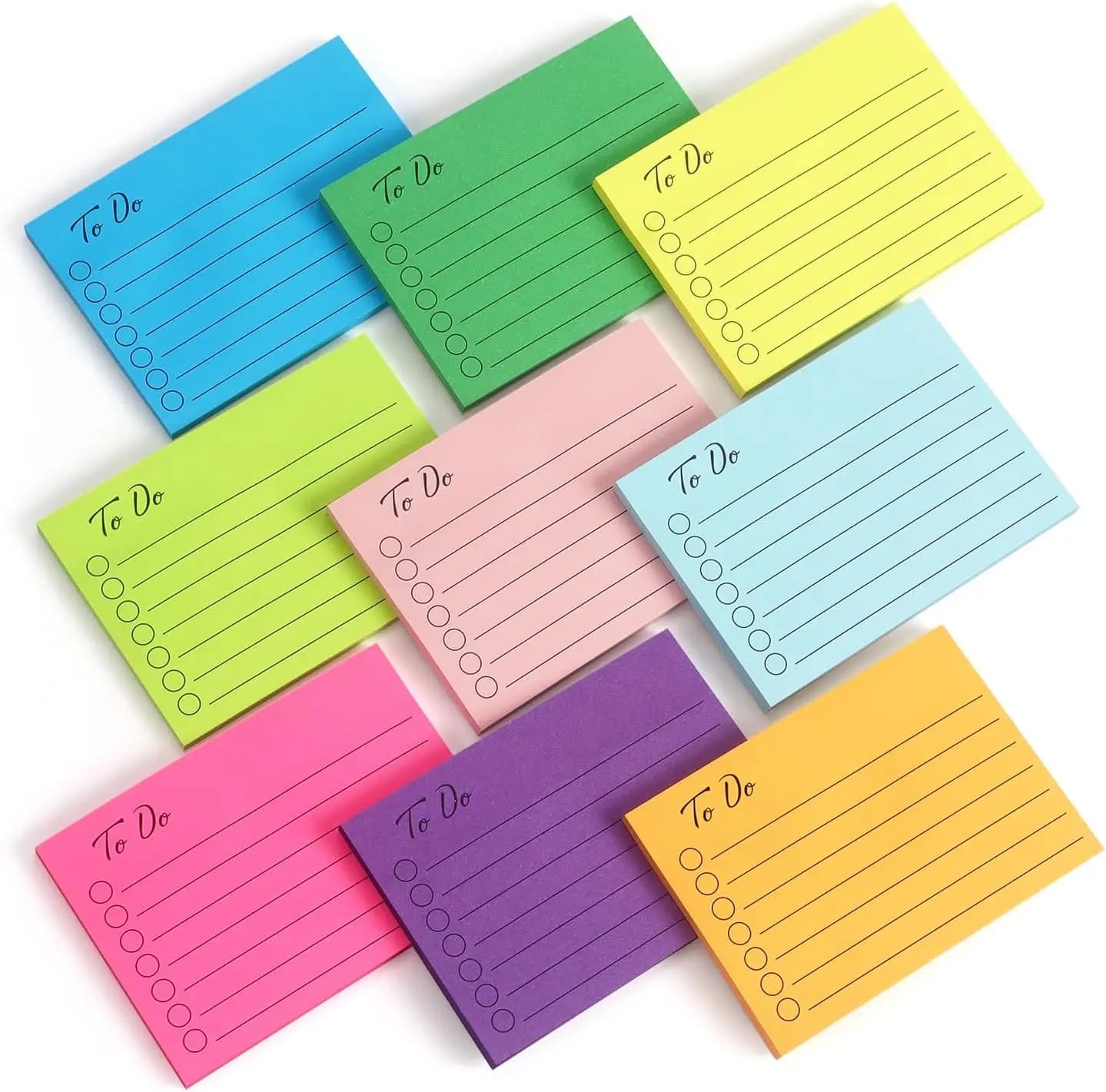 9 Blocchetti di Foglietti Adesivi a Righe, 3x4 Pollici, 50 Fogli/Blocchetto, Blocchetti Adesivi Multicolore Brillanti