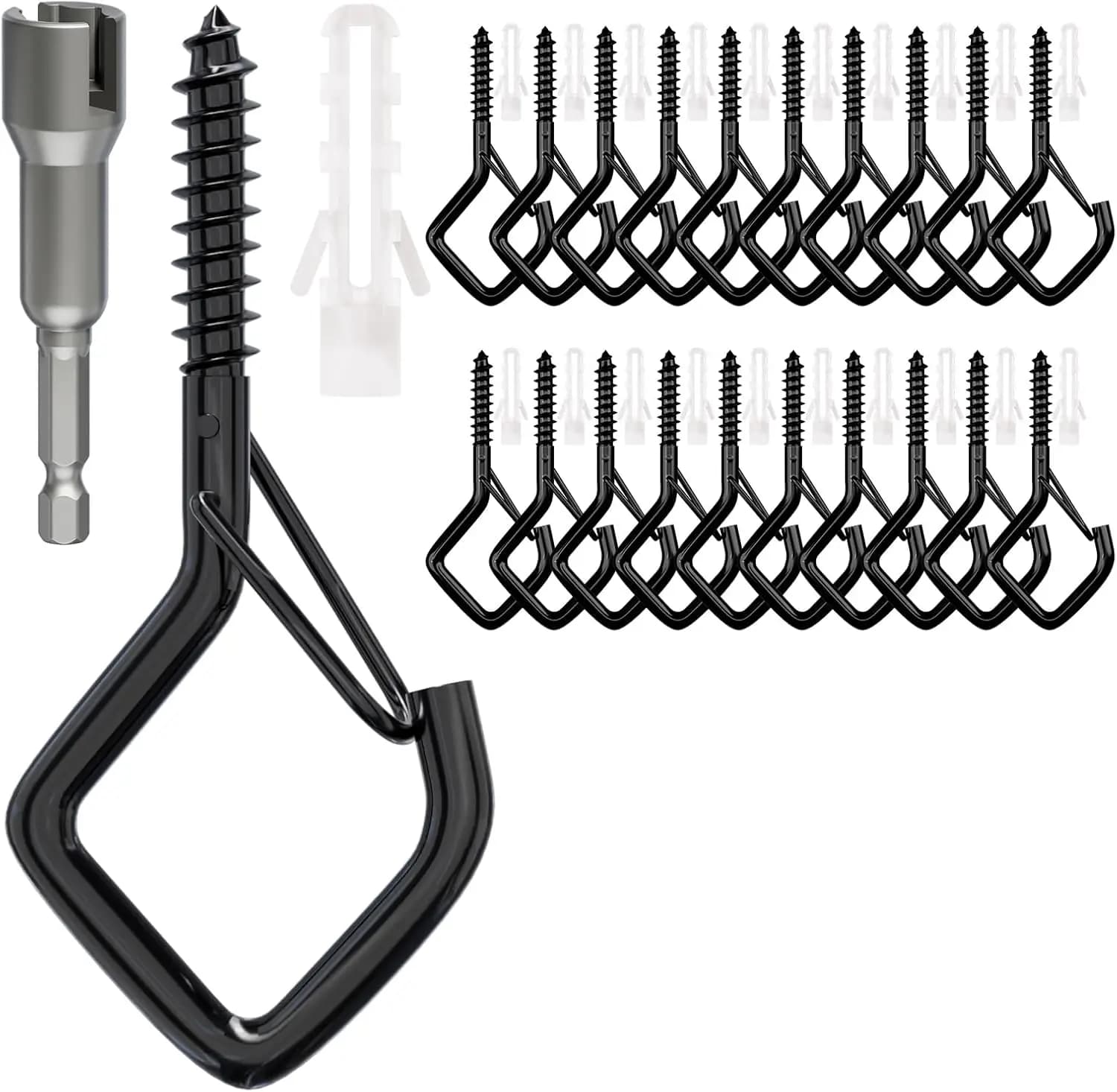 20 PCS Screw Hooks with Safety Buckle, Heavy Duty Ceiling Hooks for Hanging String Lights, Plants, Wind Chimes, 2.36 Inches