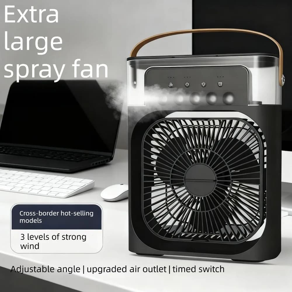 3-in-one Portable Air Conditioner Fan with LED Light Humidifier Timing Function Desktop Spray Fan for Home and Office Use