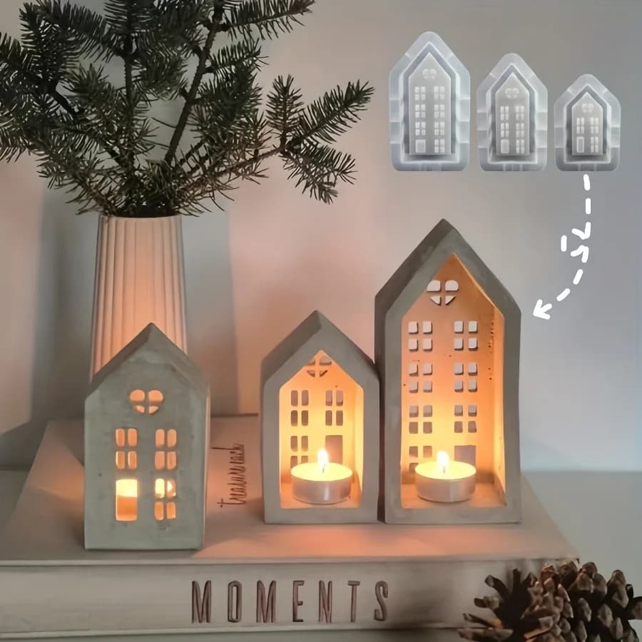 DIY Resin Mold Heart Hollow Out Large, Medium, House Candle Holder Decoration Mold Home Decoration Table Storage House Drip Glu