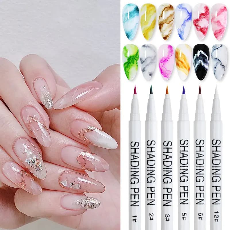 Penna per Nail Art UV Gel per Effetto Marmorizzato, Pennello per Pittura Astratta, Kit Strumenti per Disegno con Inchiostro Sfumato Fai-da-Te