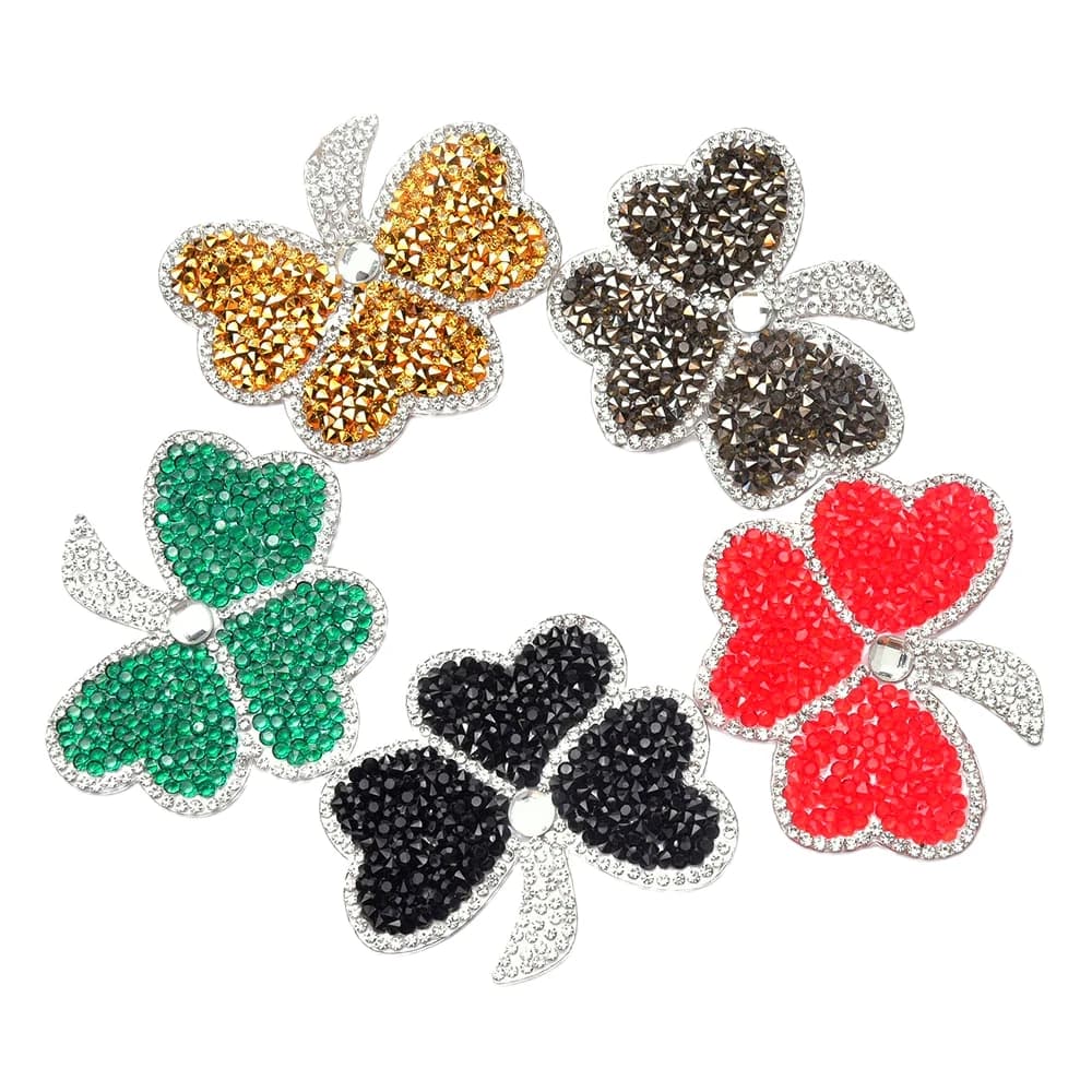 10Pcs Hot Fix Clover Resin Rhinestone Applique Iron on Strass Patches for Clothes Bags Shoes DIY Garment Accessories