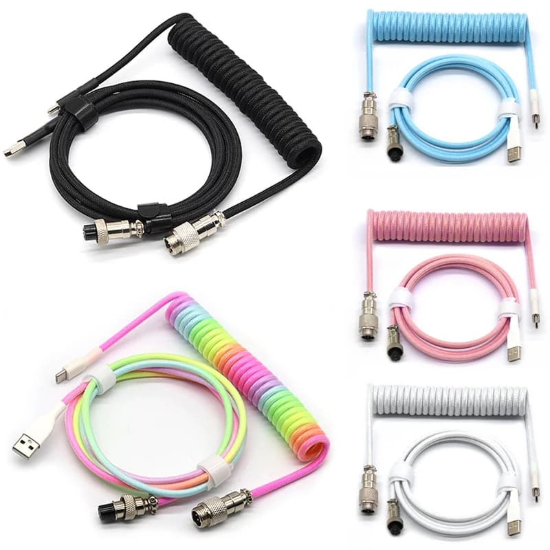 USB Type-C spiral cable for mechanical keyboard, USB spiral cable for mechanical keyboard, cable with desktop computer aircraft connector