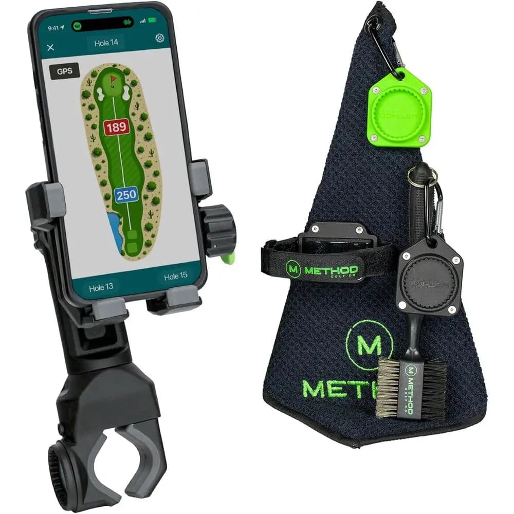 Push Cart Pro Pack - Supporto Magnetico, Cinghia per Telemetro, Panno in Microfibra e Spazzola per Mazze con Attacco per Piastrelle